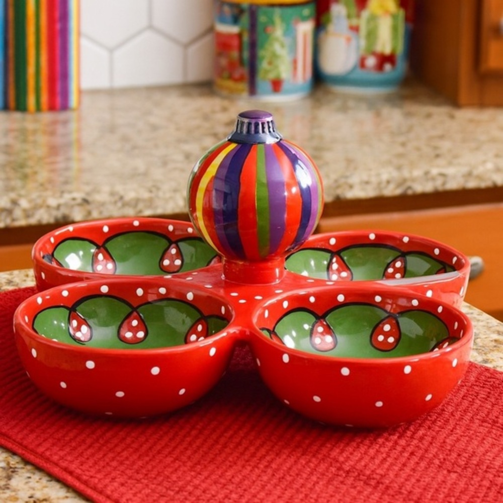 MSC Mainstreet Collection Hand Painted Christmas Appetizer Dish Set w/ Spreader
